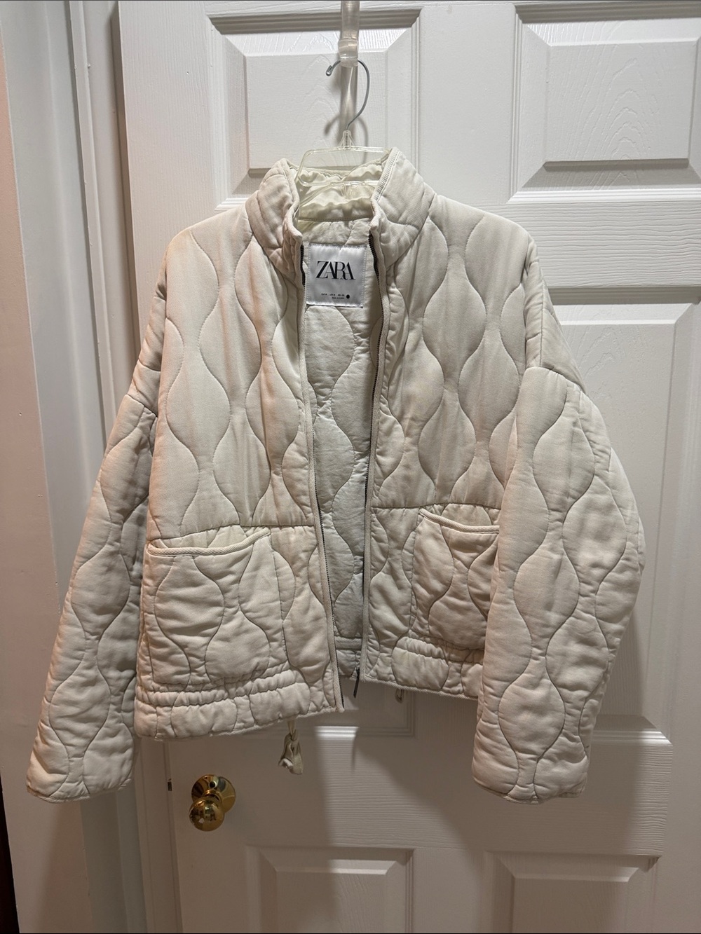 ZARA Cream Quilted Puffer Jacket